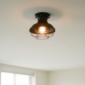 Yordan Allen Roth Semi Flushmount Ceiling Fixture Dark Bronze Cage Shade New